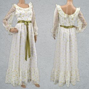 Vintage 70s Montgomery Ward Dress Prairie Gown Floral Velvet Cottage Southern 4